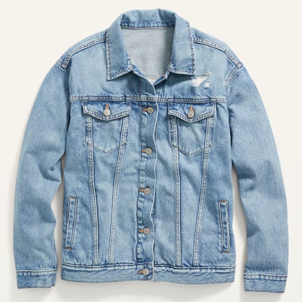Old Navy Boyfriend Distressed Light-Wash Jean Denim Jacket Women